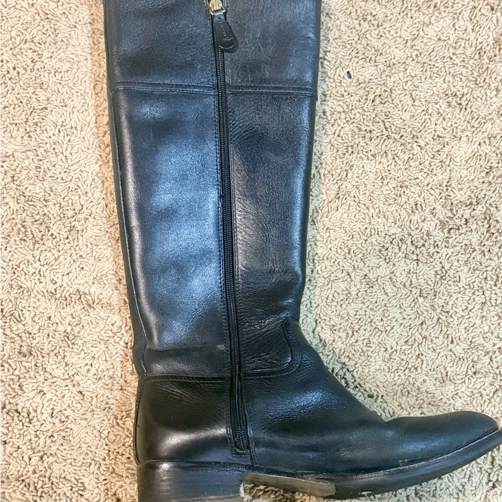 Tory Burch Kiernan Riding Boots Black Leather Knee High Gold Logo 10M - Picture 5 of 10
